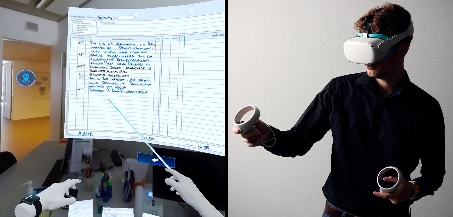 VR-Pflegetraining und Trainer mit VR-Brille