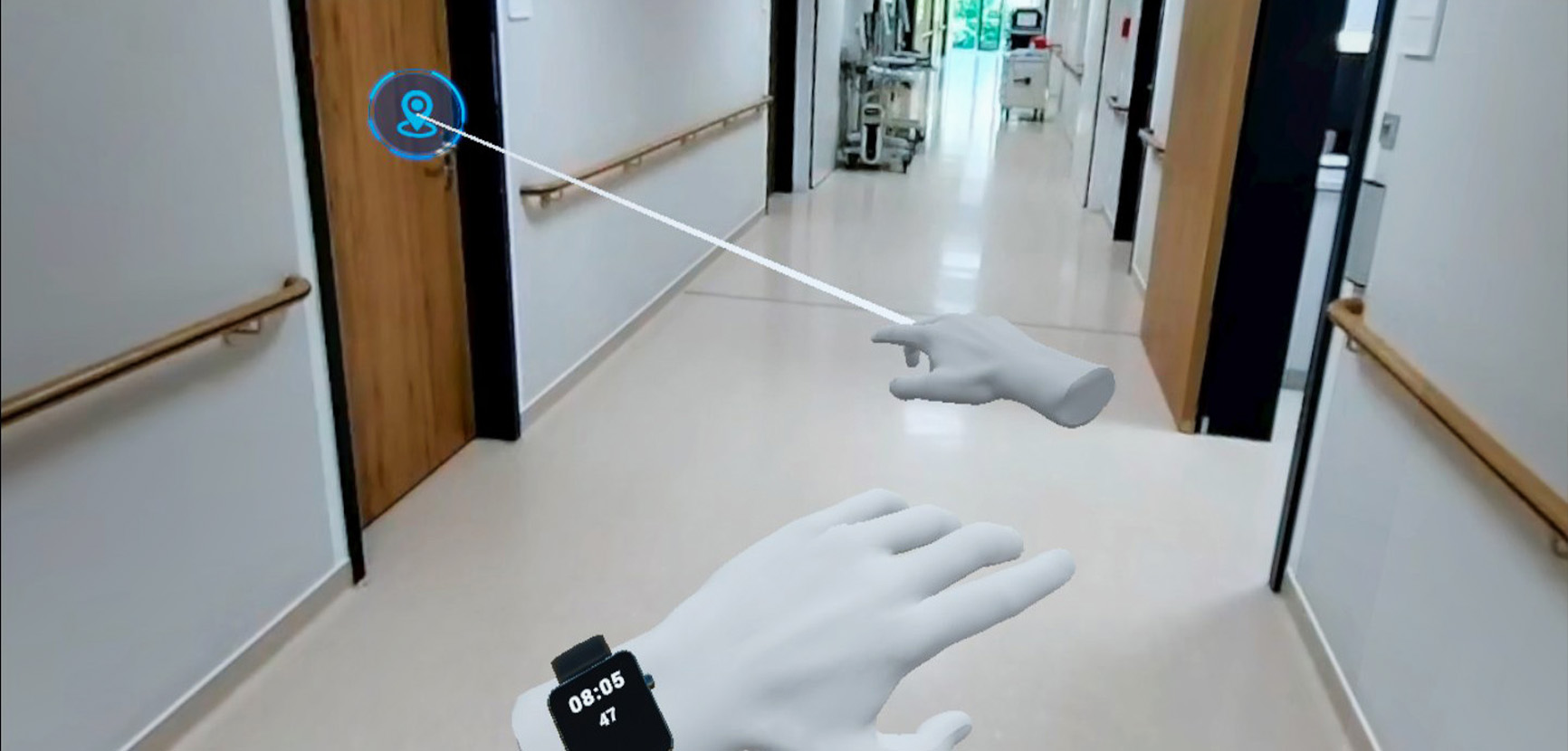 Virtuelles Training in einem Krankenhausflur